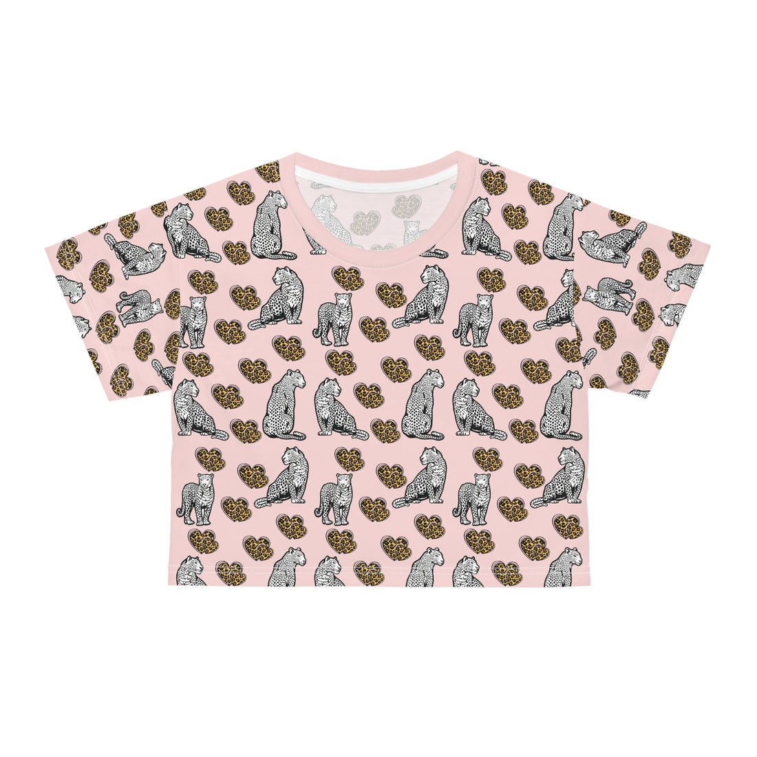 Pale Pink Cheetah Hearts AOP Crop Tee