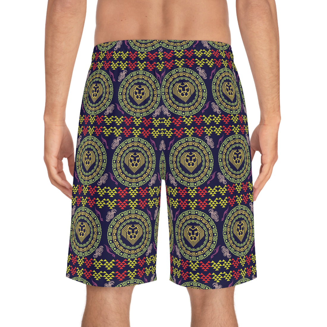Ink Geo Lion Head Men's Board Shorts (AOP)
