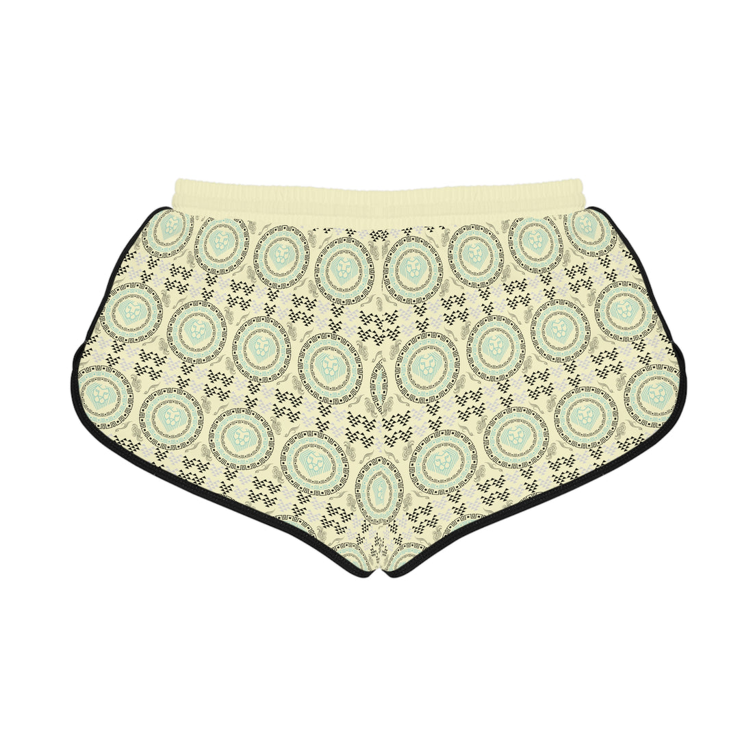 Cream Geo Lion Head Relaxed Gym Shorts