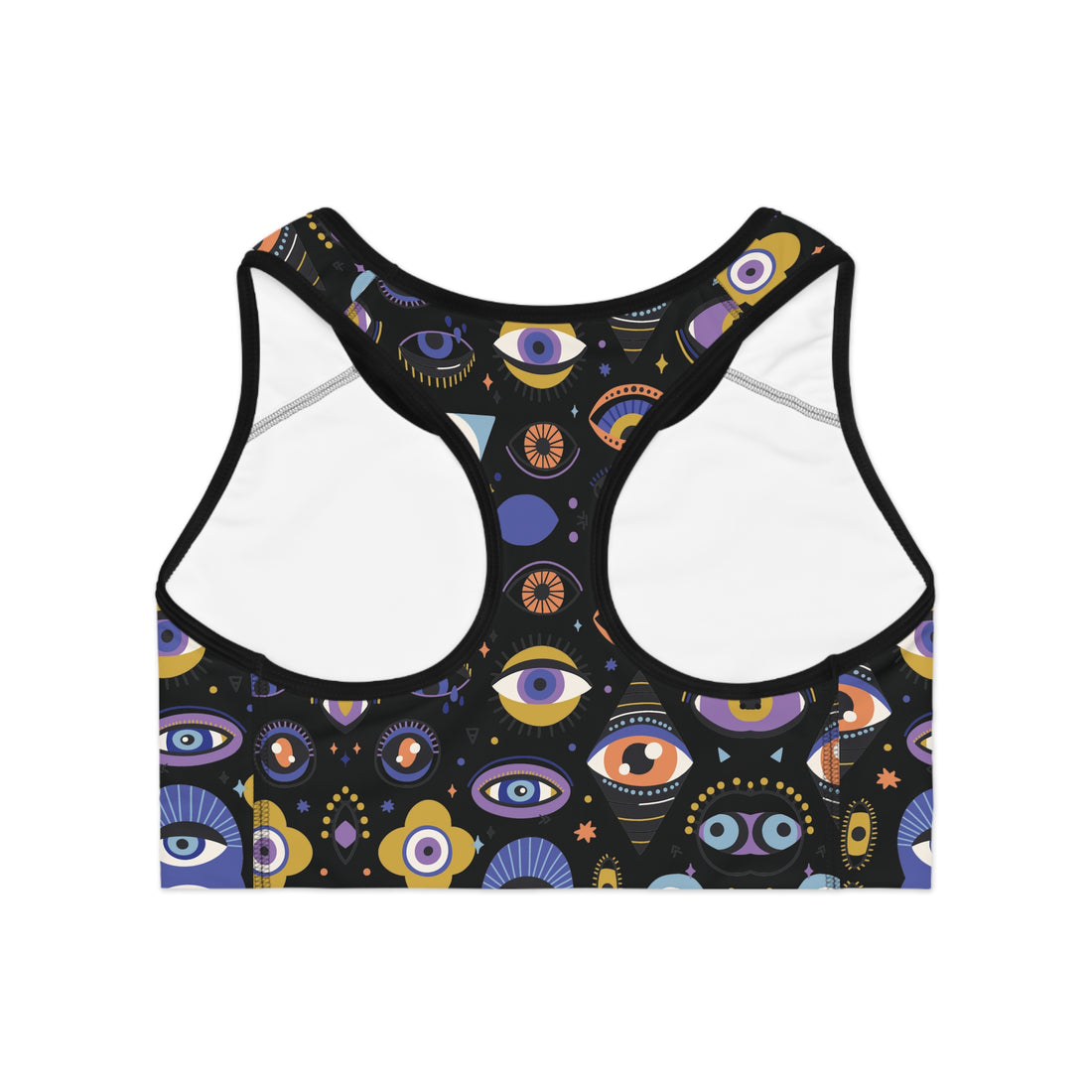 Black Abstract Evil Eye Racerback (AOP) Sports Bra