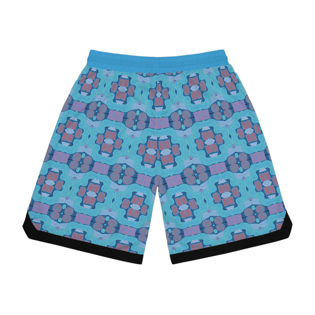 Aqua Geometric Print Basketball Rib Shorts (AOP)