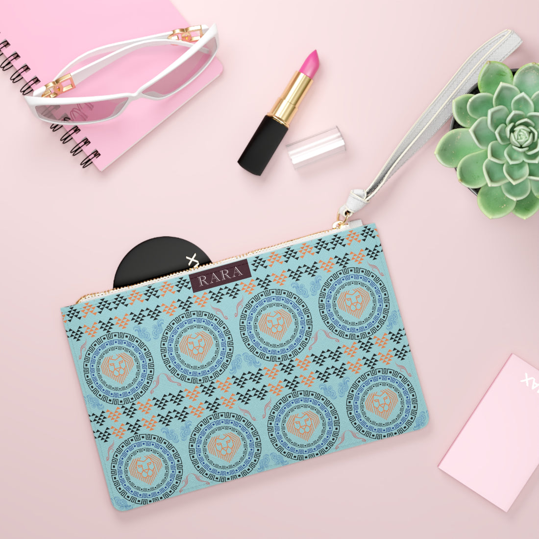 Icy Blue Geo Lion Head Clutch Bag