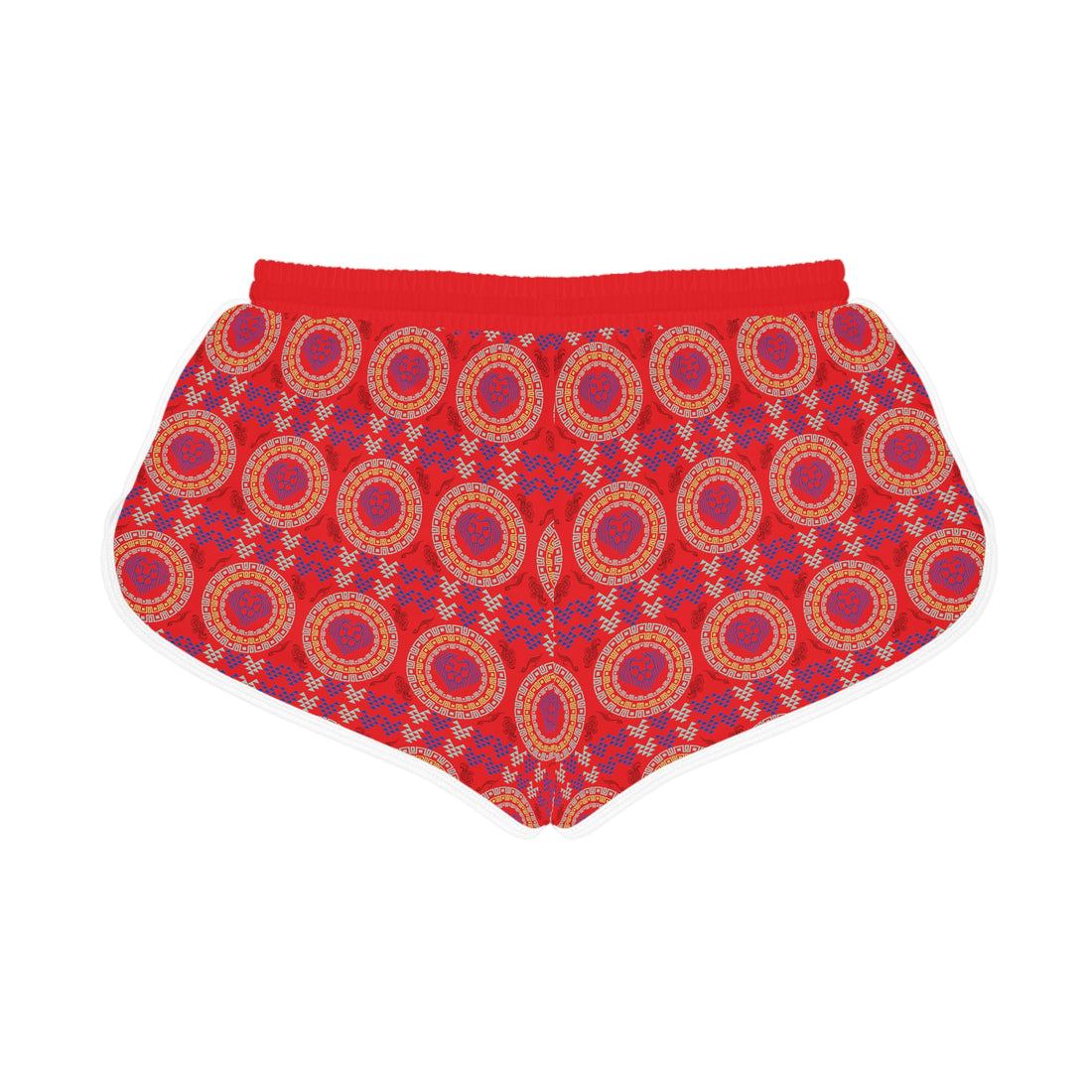Red Geo Lion Head Relaxed Gym Shorts