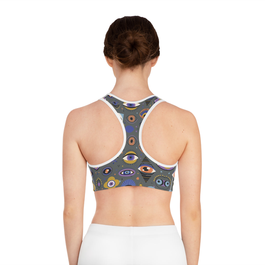 Ash Abstract Evil Eye Racerback (AOP) Sports Bra