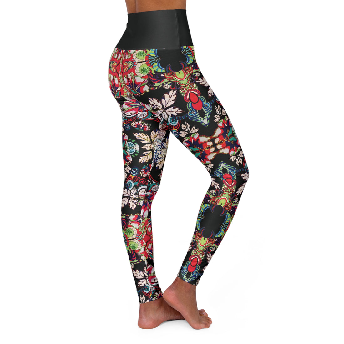 Black Graphic Floral Yoga Leggings