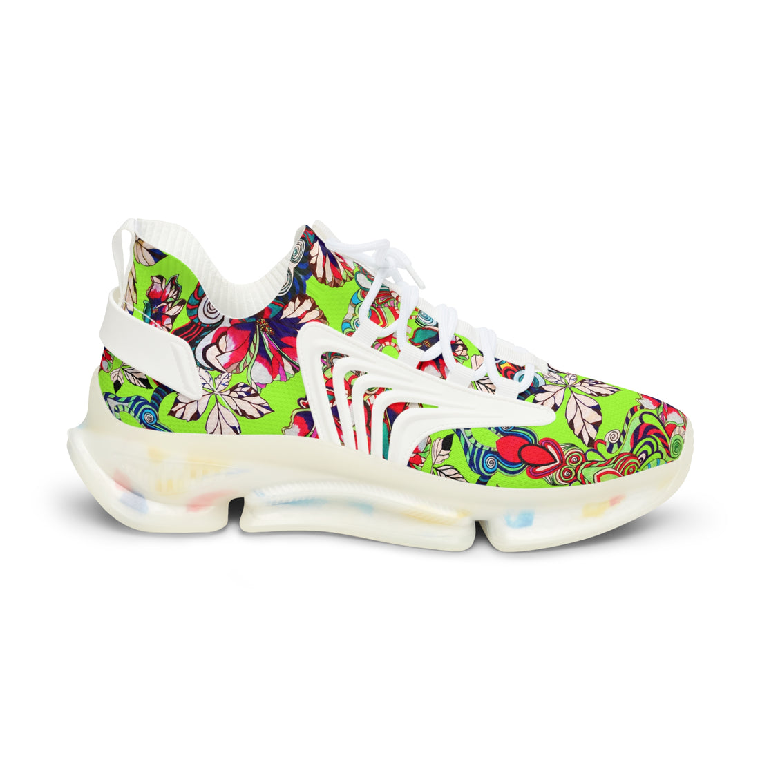 Lime Green Floral Pop OTT Men's Mesh Knit Sneakers