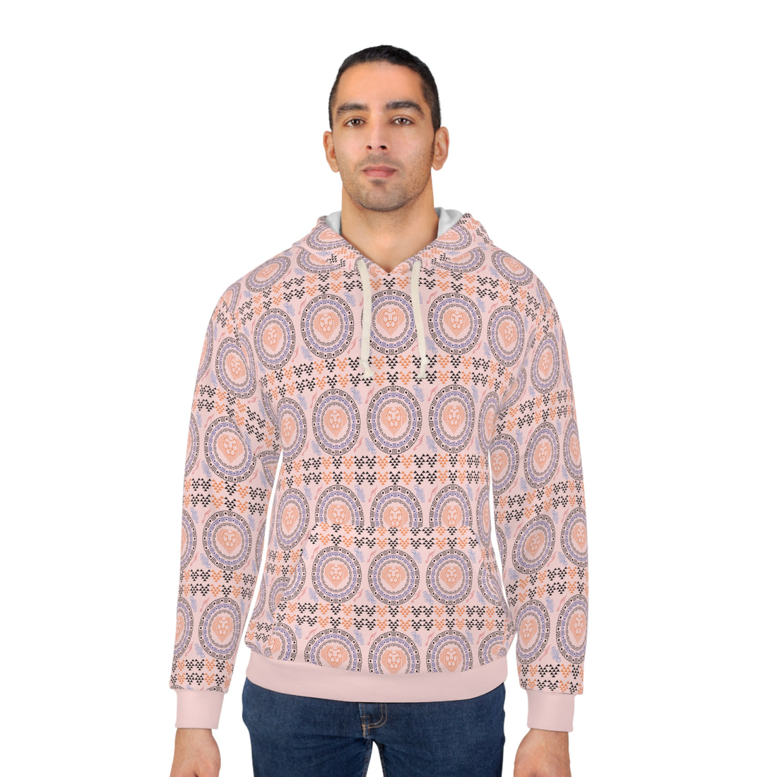 Pale Pnk Geo Lion Head Pullover Hoodie