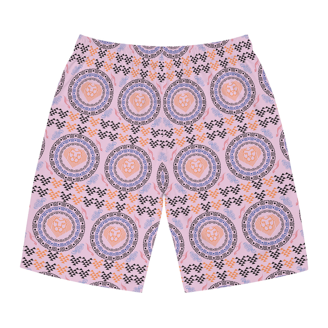 Lilac Geo Lion Head Men's Board Shorts (AOP)
