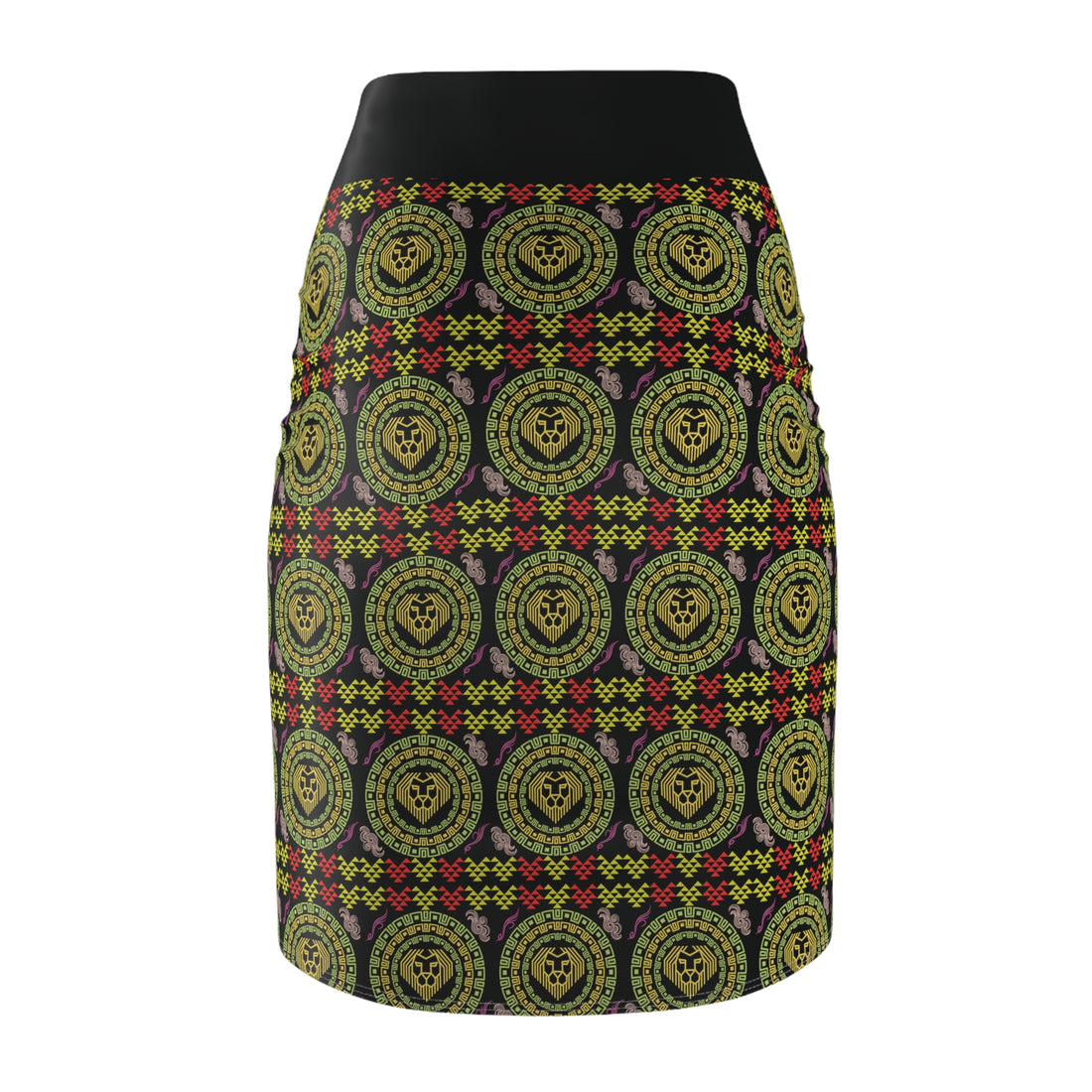 Black Geo Lion Head Pencil Skirt