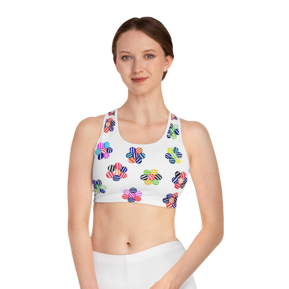 White Candy Florals (AOP) Sports Bra