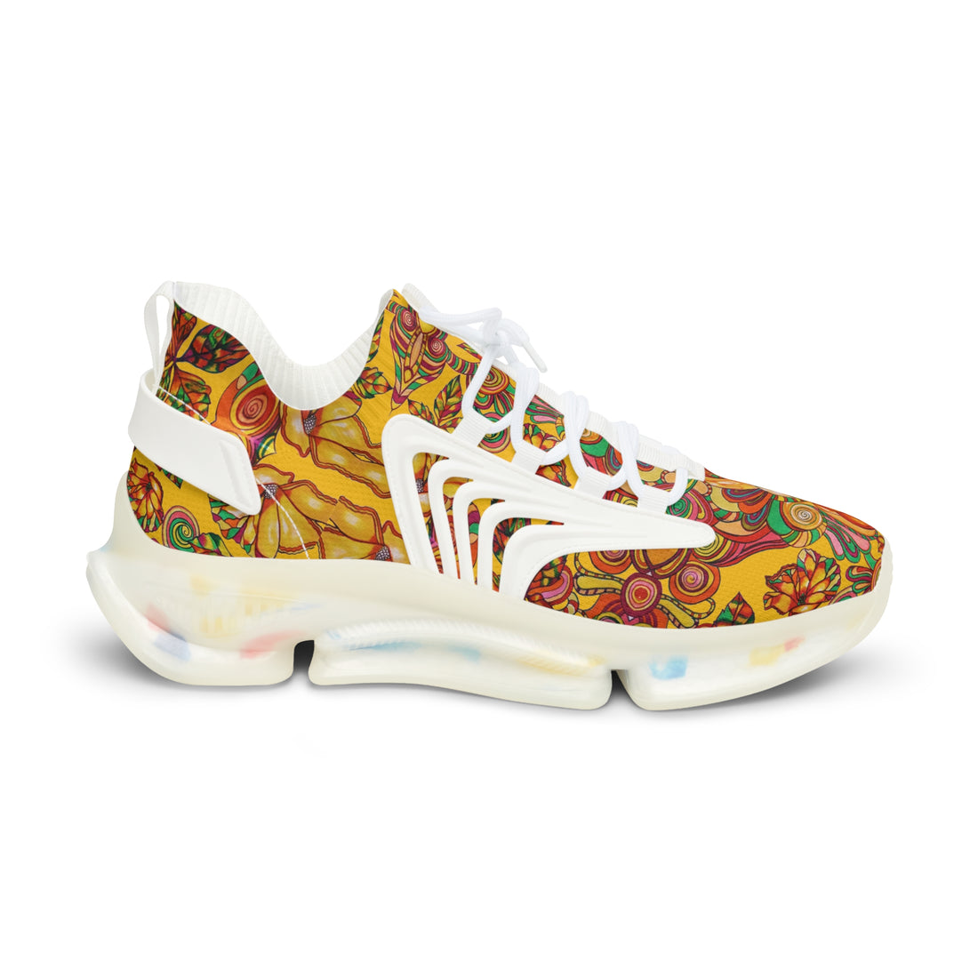 Yellow Artsy Floral OTT Men's Mesh Knit Sneakers