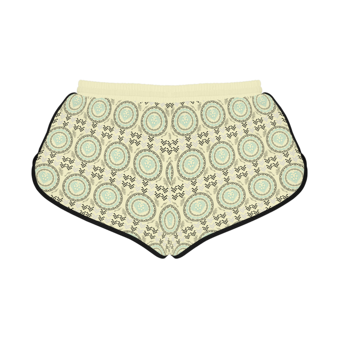 Cream Geo Lion Head Relaxed Gym Shorts