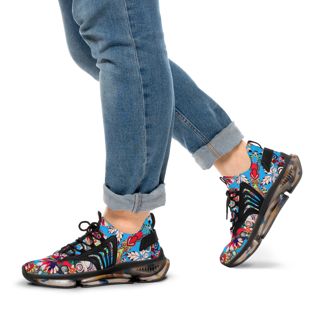Aqua Floral Pop OTT Men's Mesh Knit Sneakers