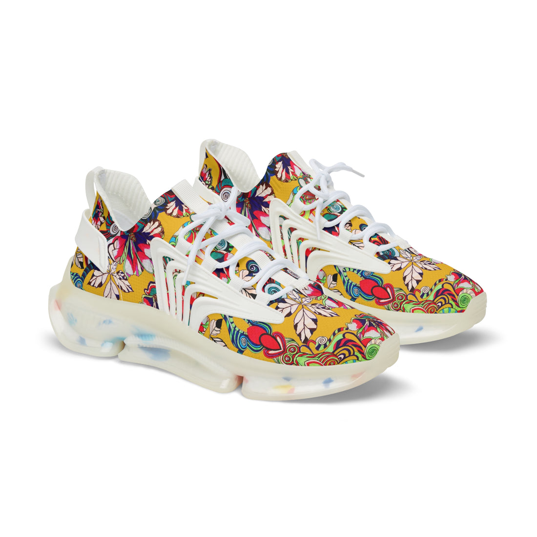 Yellow Floral Pop OTT Men's Mesh Knit Sneakers