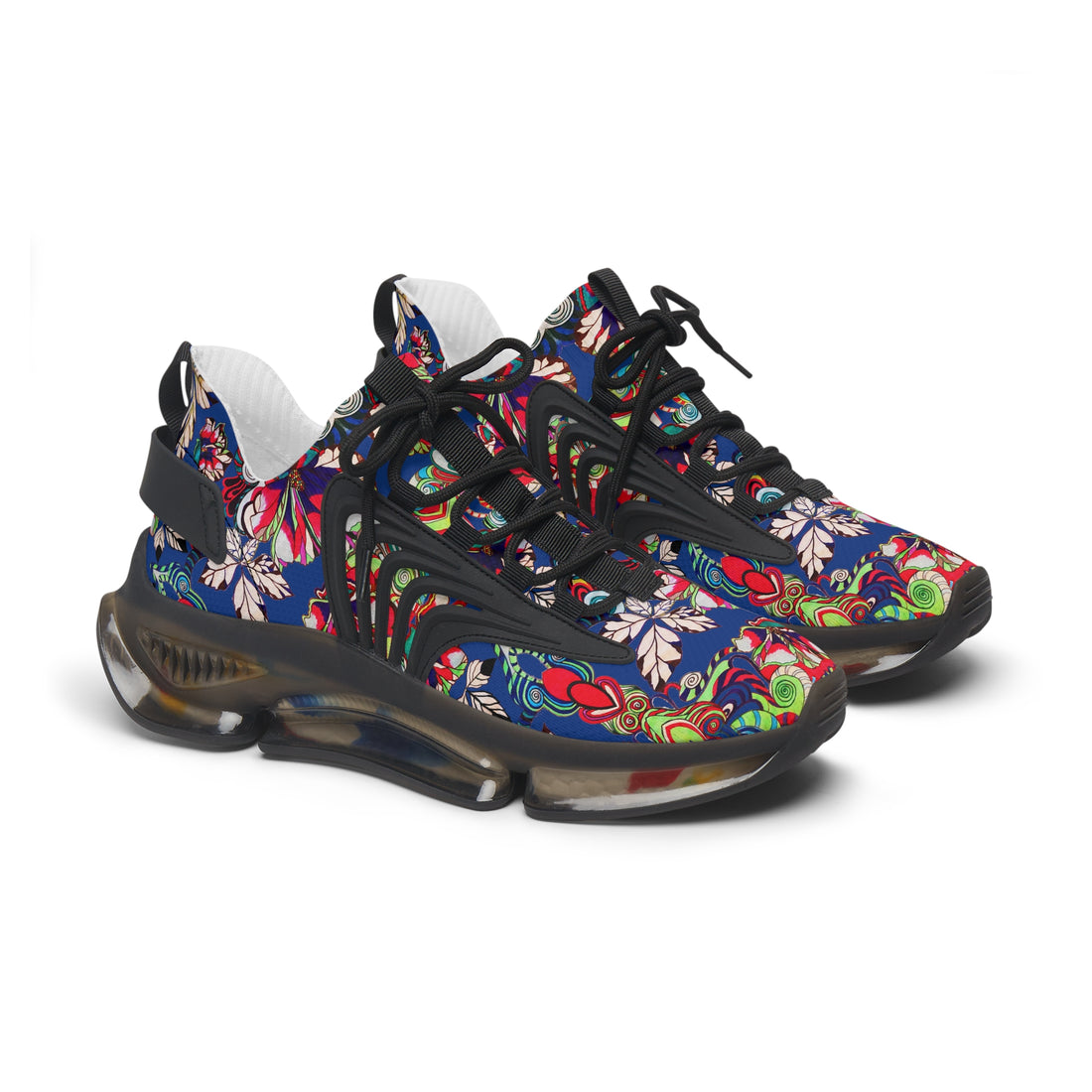 royal blue graphic floral print mesh knit sneakers