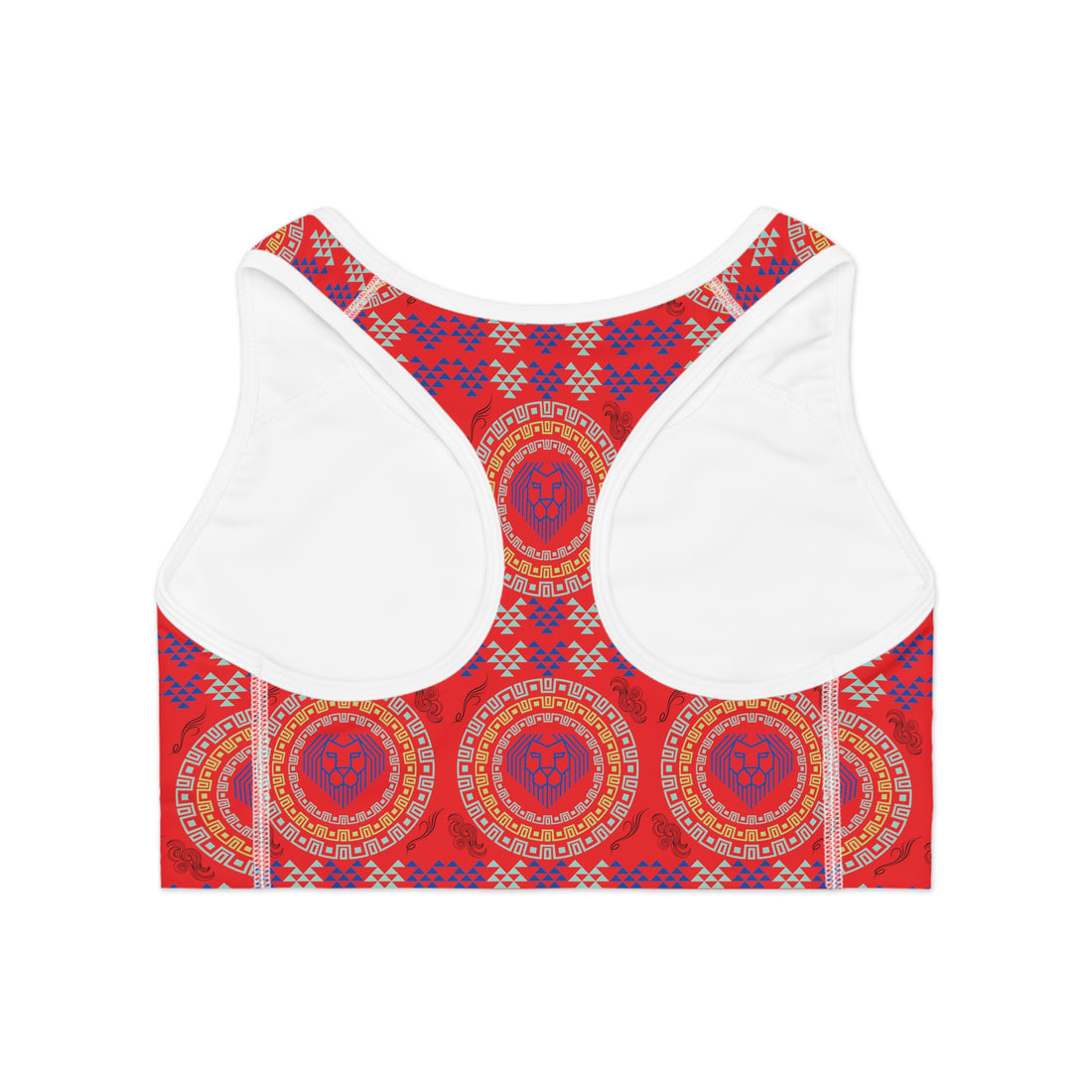 Red Geo Lion Head Racerback (AOP) Sports Bra