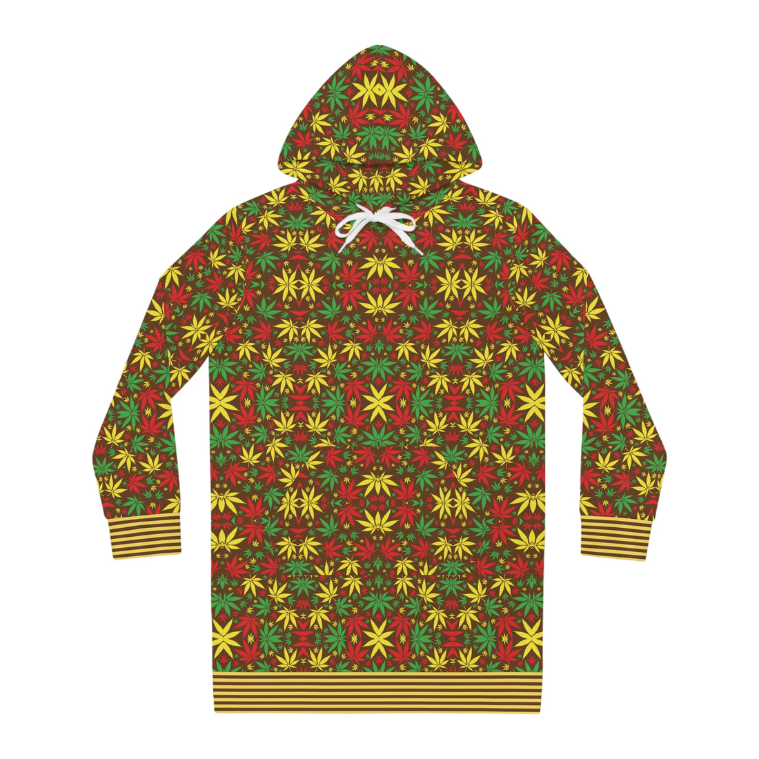 Brown Tropical Rasta Toned Hoodie Dress (AOP)