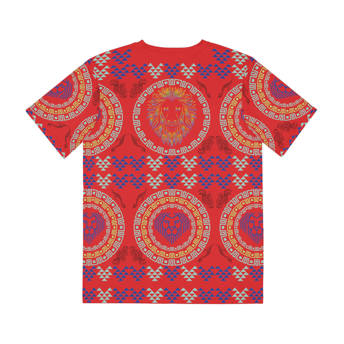 Red Geo Lion Head Polyester Tee (AOP)