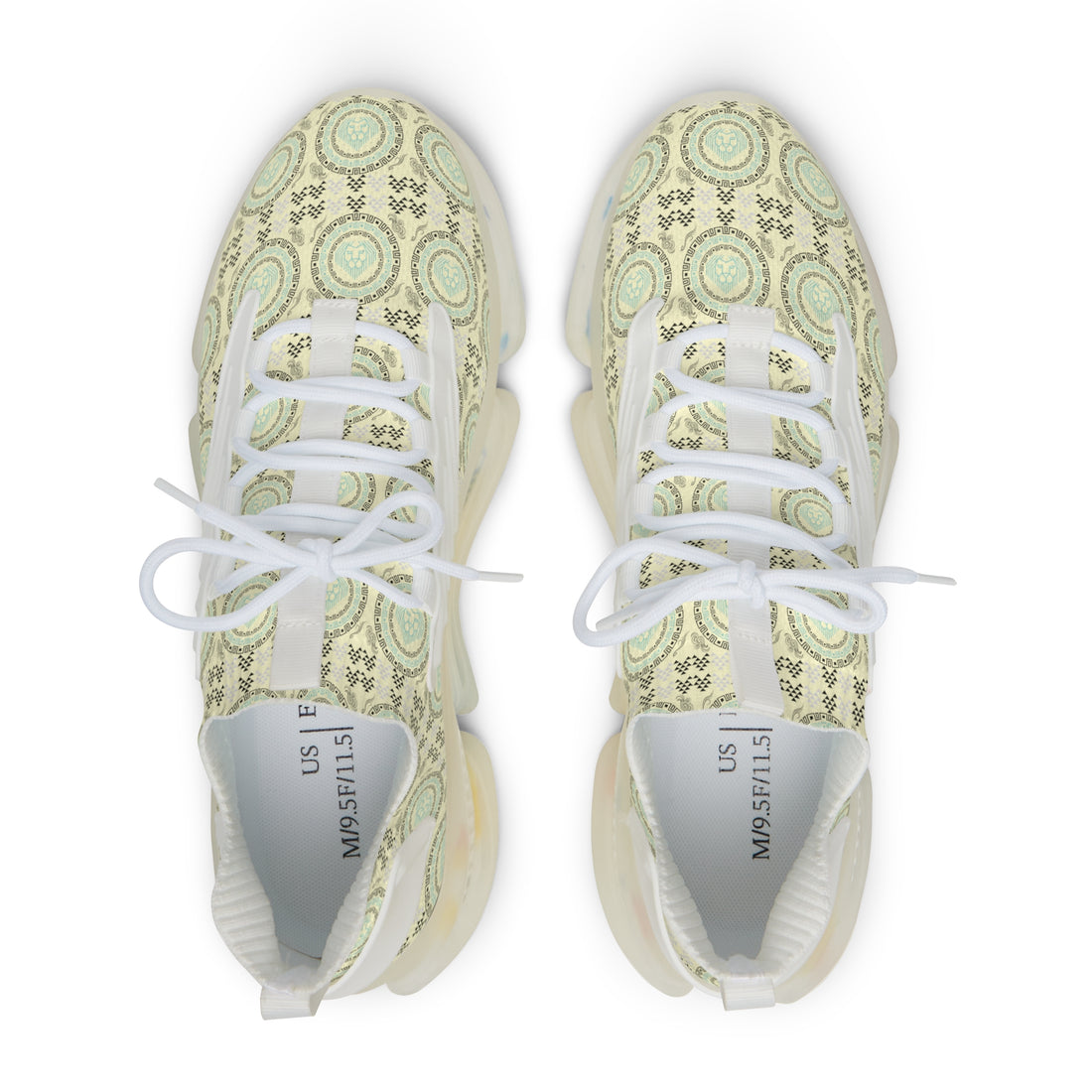 Cream Geo Lion Head Men's Mesh Knit Sneakers