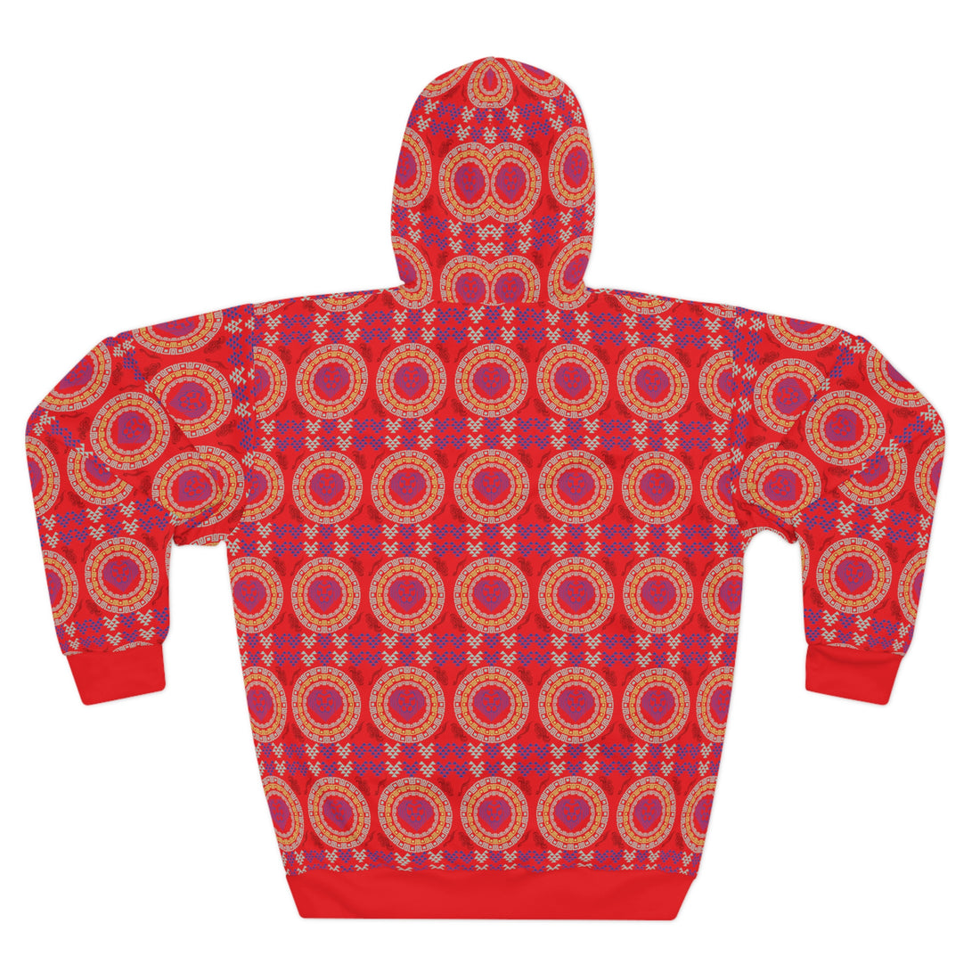 Red Geo Lion Head Pullover Hoodie