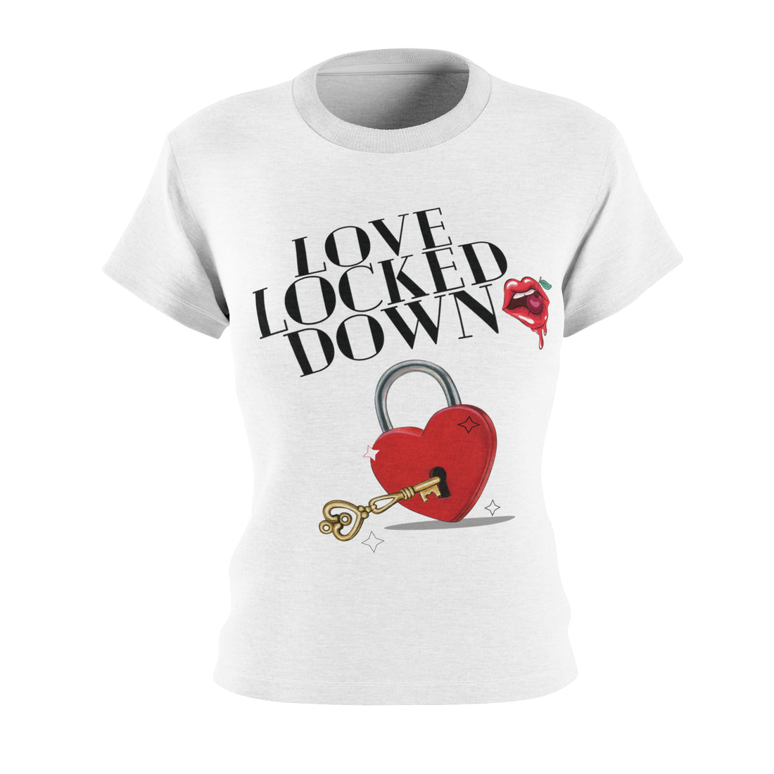 White Love Locked Typography AOP Women's Cap Sleeves T-shirt