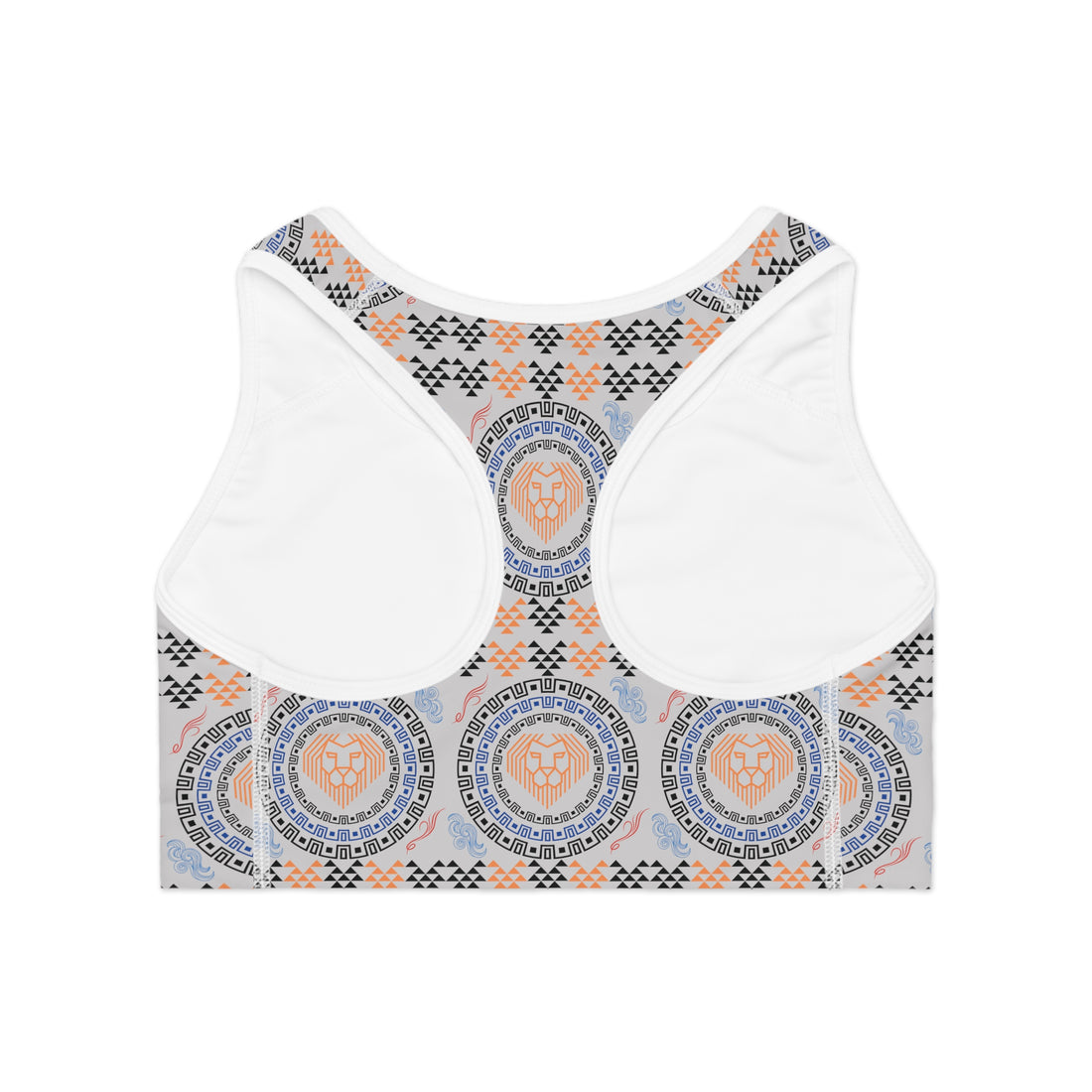 Slate Geo Lion Head Racerback (AOP) Sports Bra
