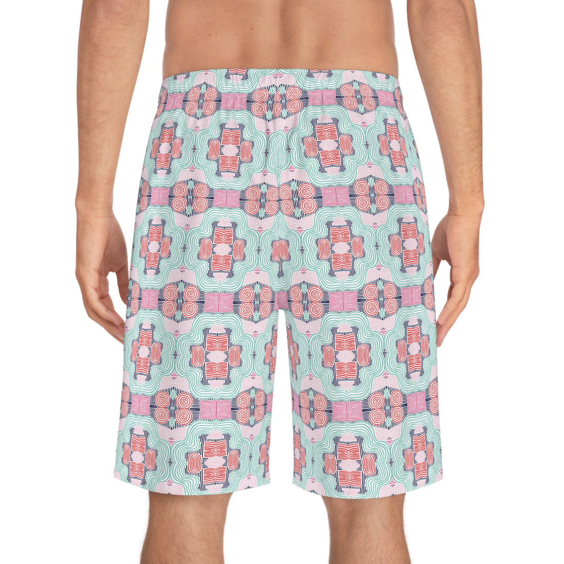 White Geometric Print Men's Board Shorts (AOP)