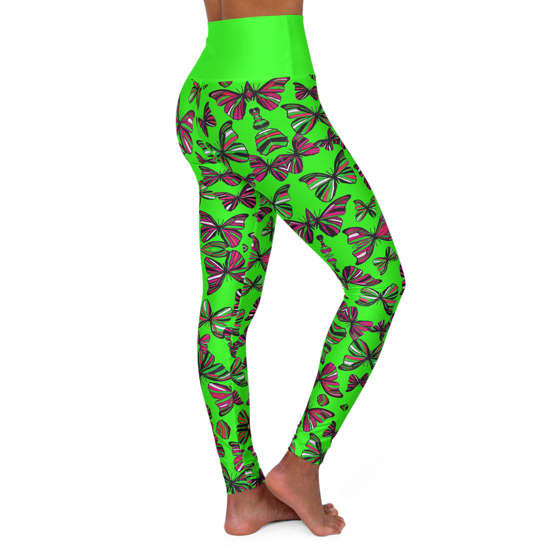 Neon Green Butterfly Kaleidoscope Yoga Leggings