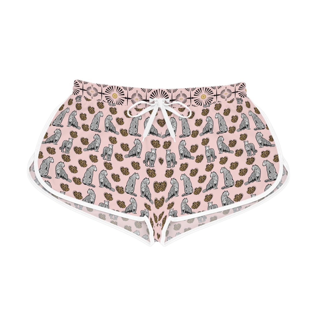 Pale Pink Cheetah Hearts Relaxed Shorts