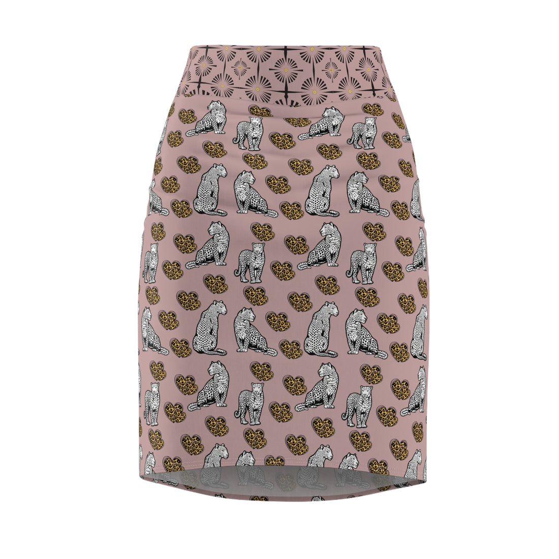 Taupe Cheetah Hearts Pencil Skirt