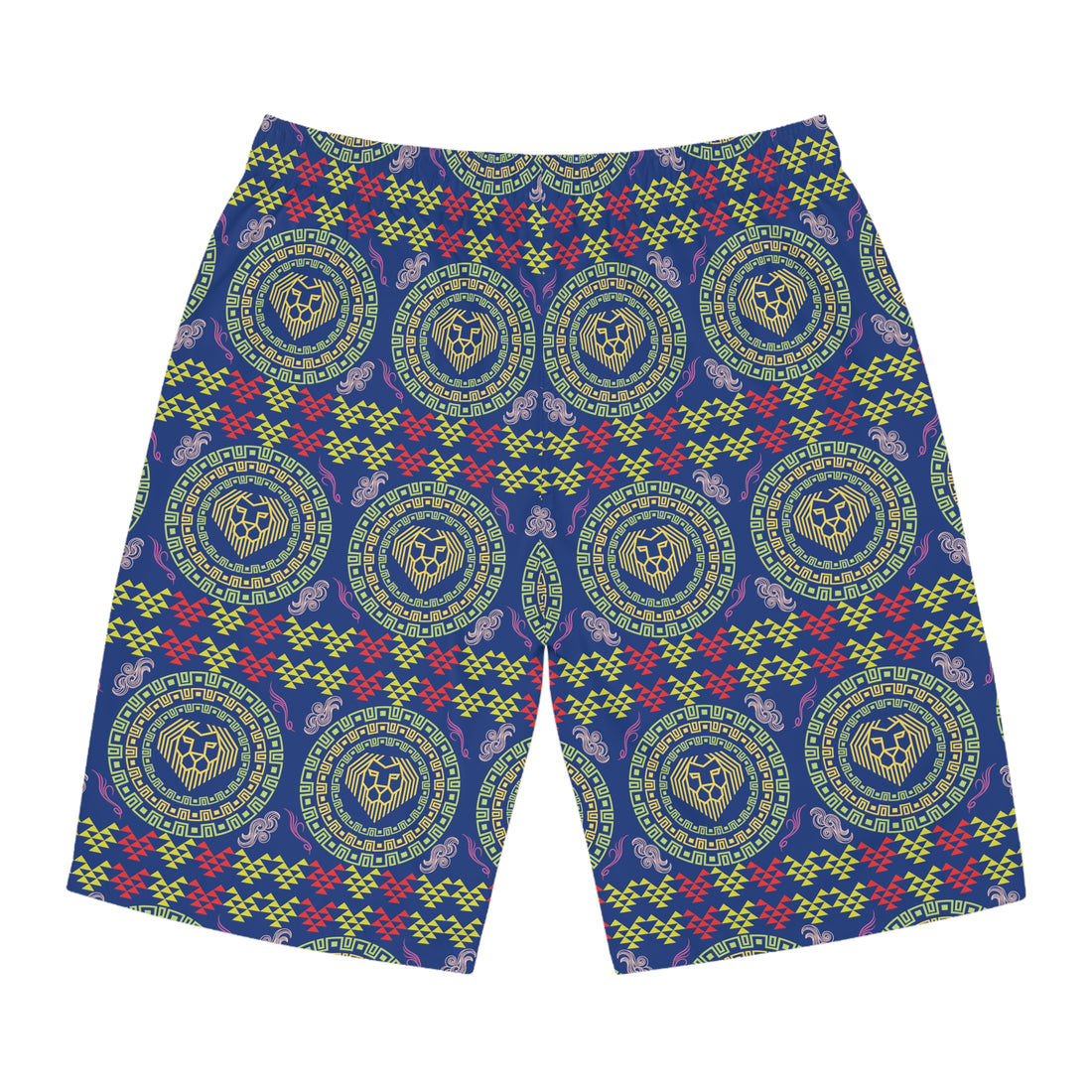 Royal Blue Geo Lion Head Men's Board Shorts (AOP)