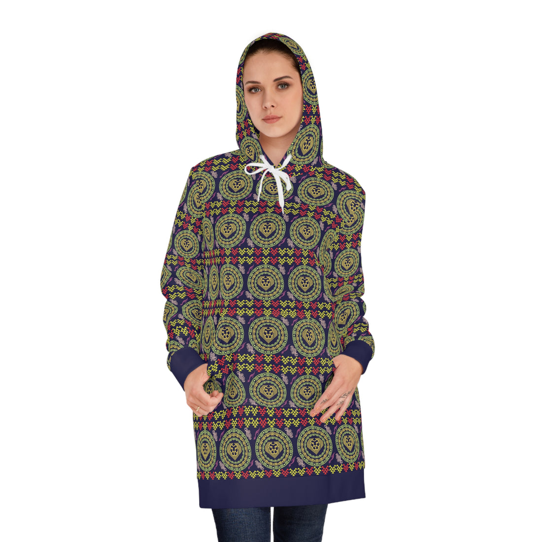 Ink Geo Lion Head Hoodie Dress (AOP)