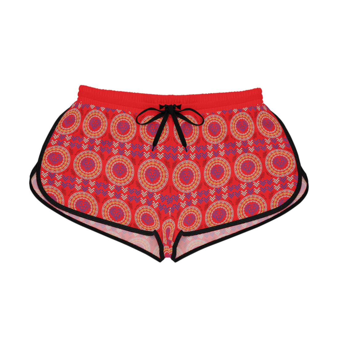 Red Geo Lion Head Relaxed Gym Shorts