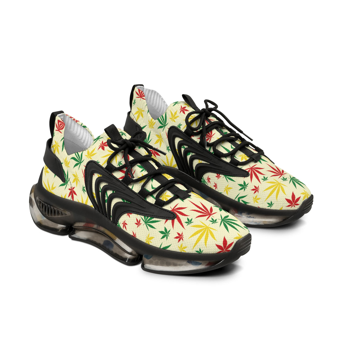 Cream Tropical Rasta Toned Men's Mesh Knit Sneakers