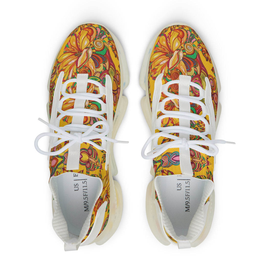 Yellow Artsy Floral OTT Men's Mesh Knit Sneakers