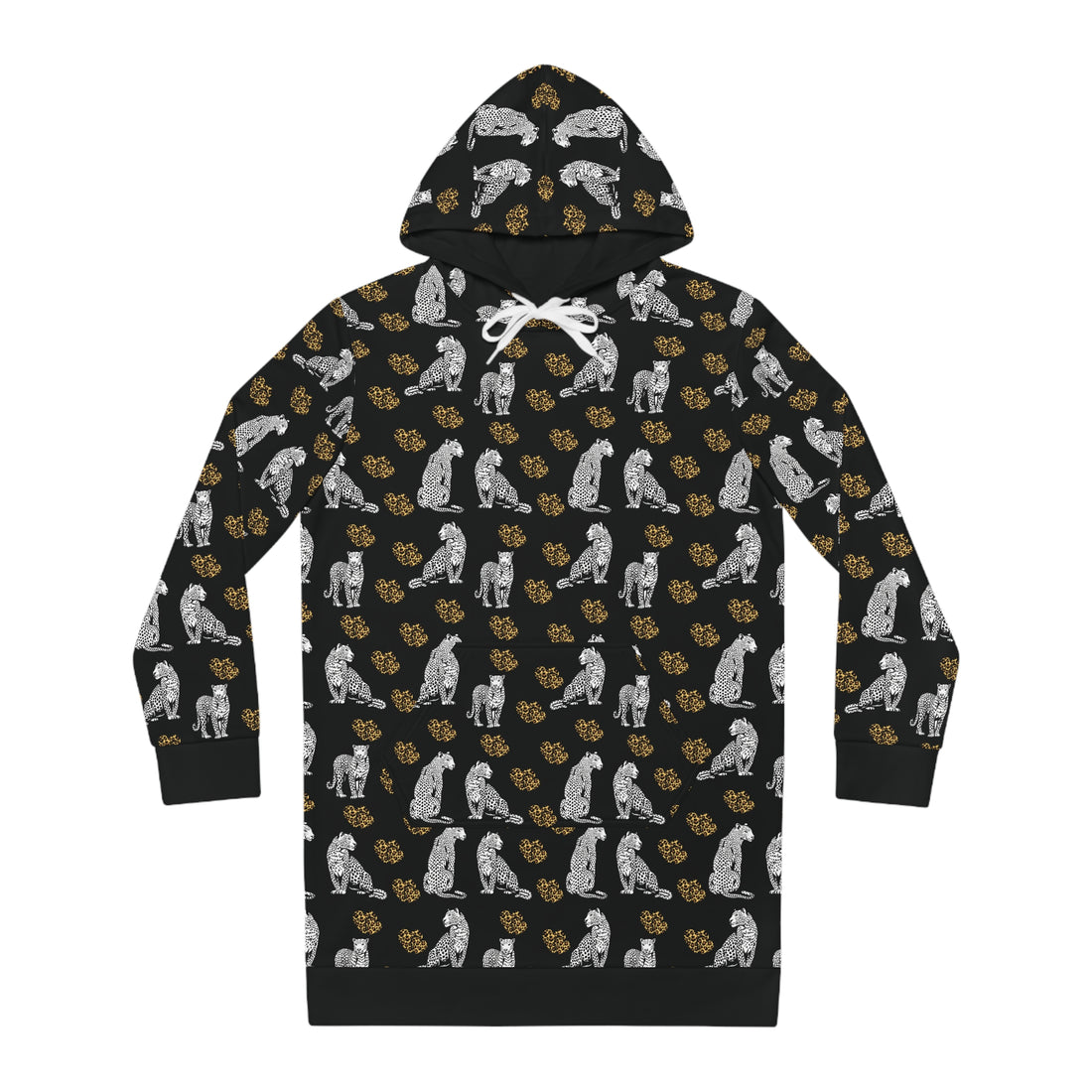 Black Cheetah Hearts Hoodie Dress (AOP)
