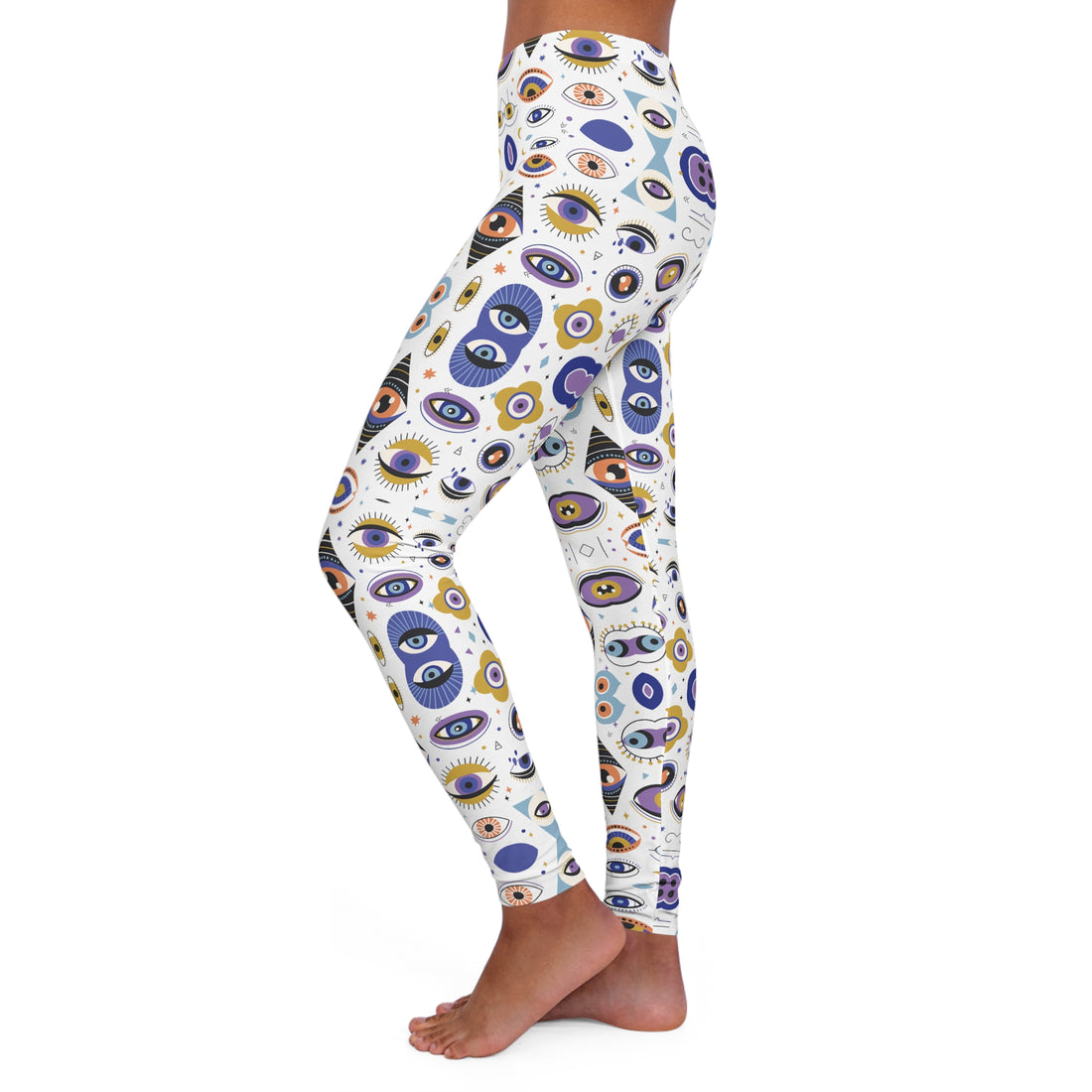 White Abstract Evil Eye Spandex Leggings