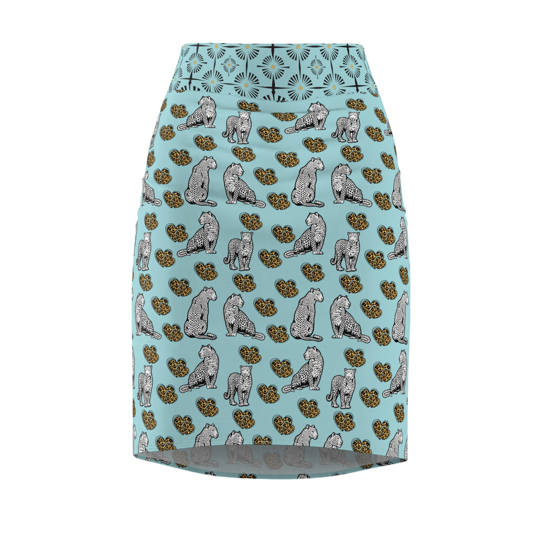 Icy Blue Cheetah Hearts Pencil Skirt