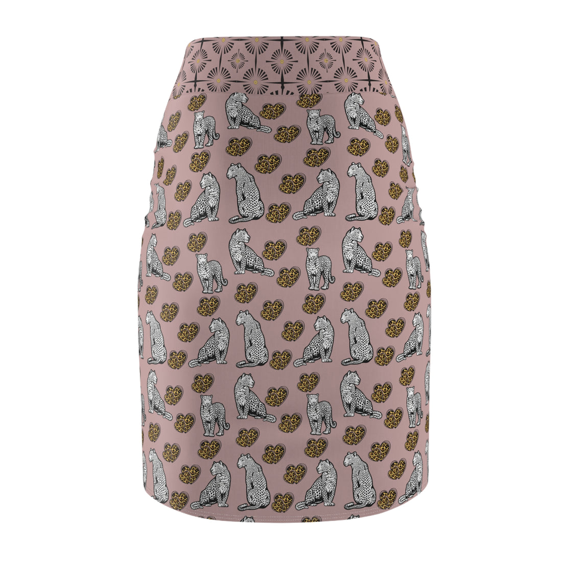 Taupe Cheetah Hearts Pencil Skirt