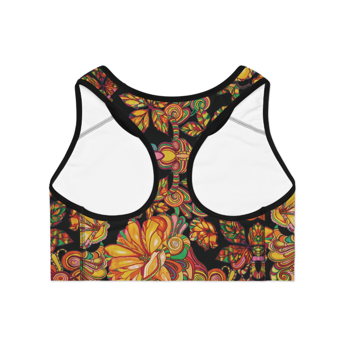 Black Artsy Floral Racer Back (AOP) Sports Bra