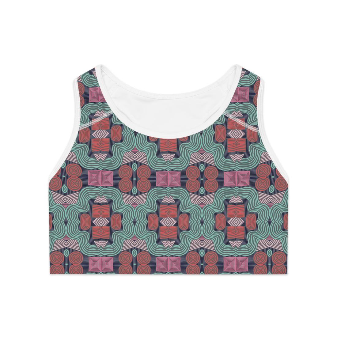 Ash Geometric Print (AOP) Racerback Sports Bra