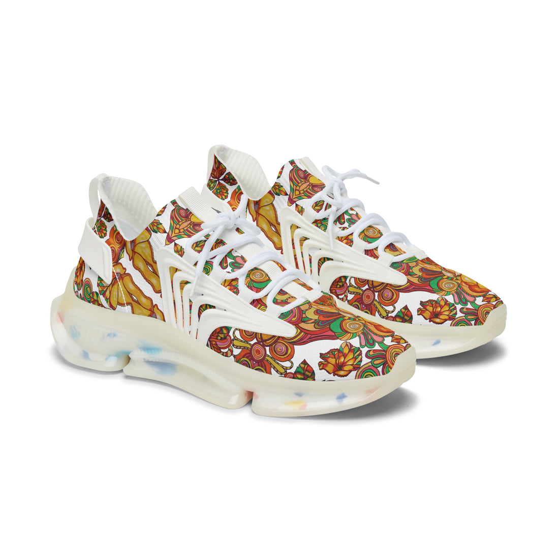 white floral print women's mesh knit sneakers
