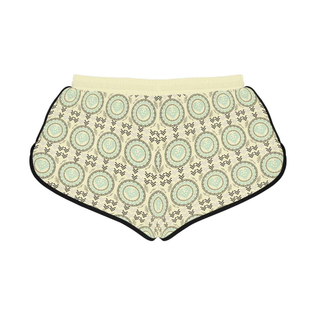Cream Geo Lion Head Relaxed Gym Shorts