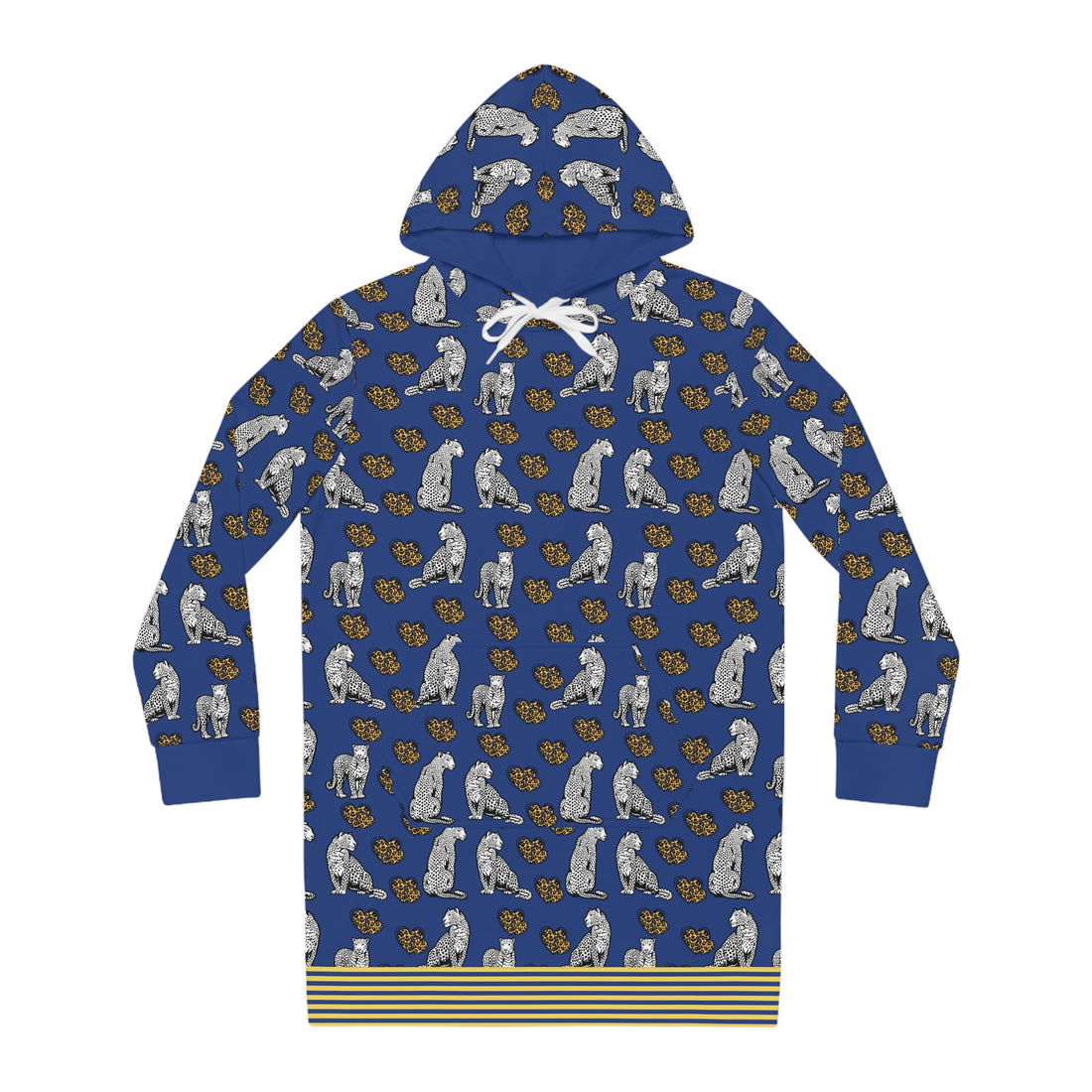 Blue Cheetah Hearts Hoodie Dress (AOP)