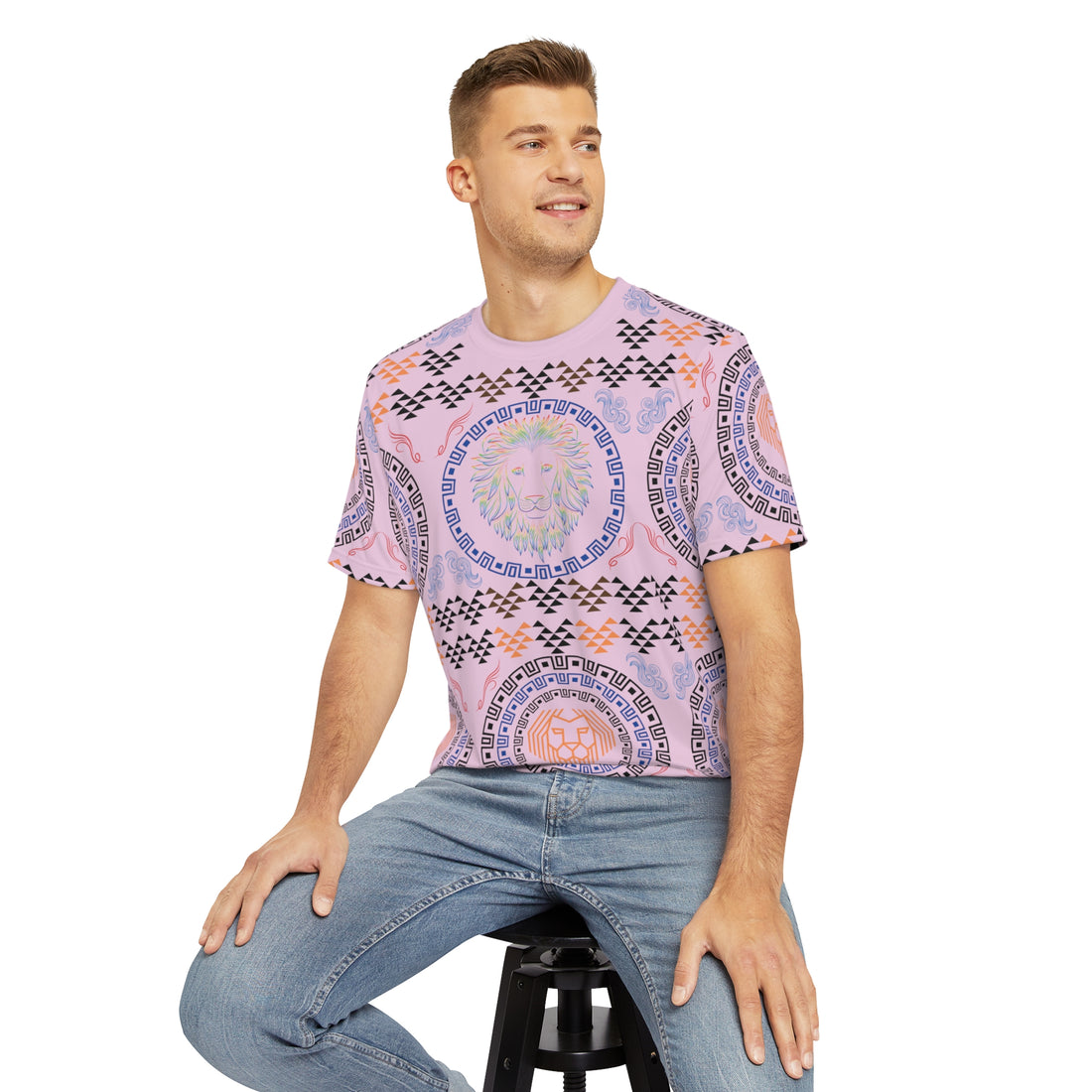 Lilac Geo Lion Head Polyester Tee (AOP)