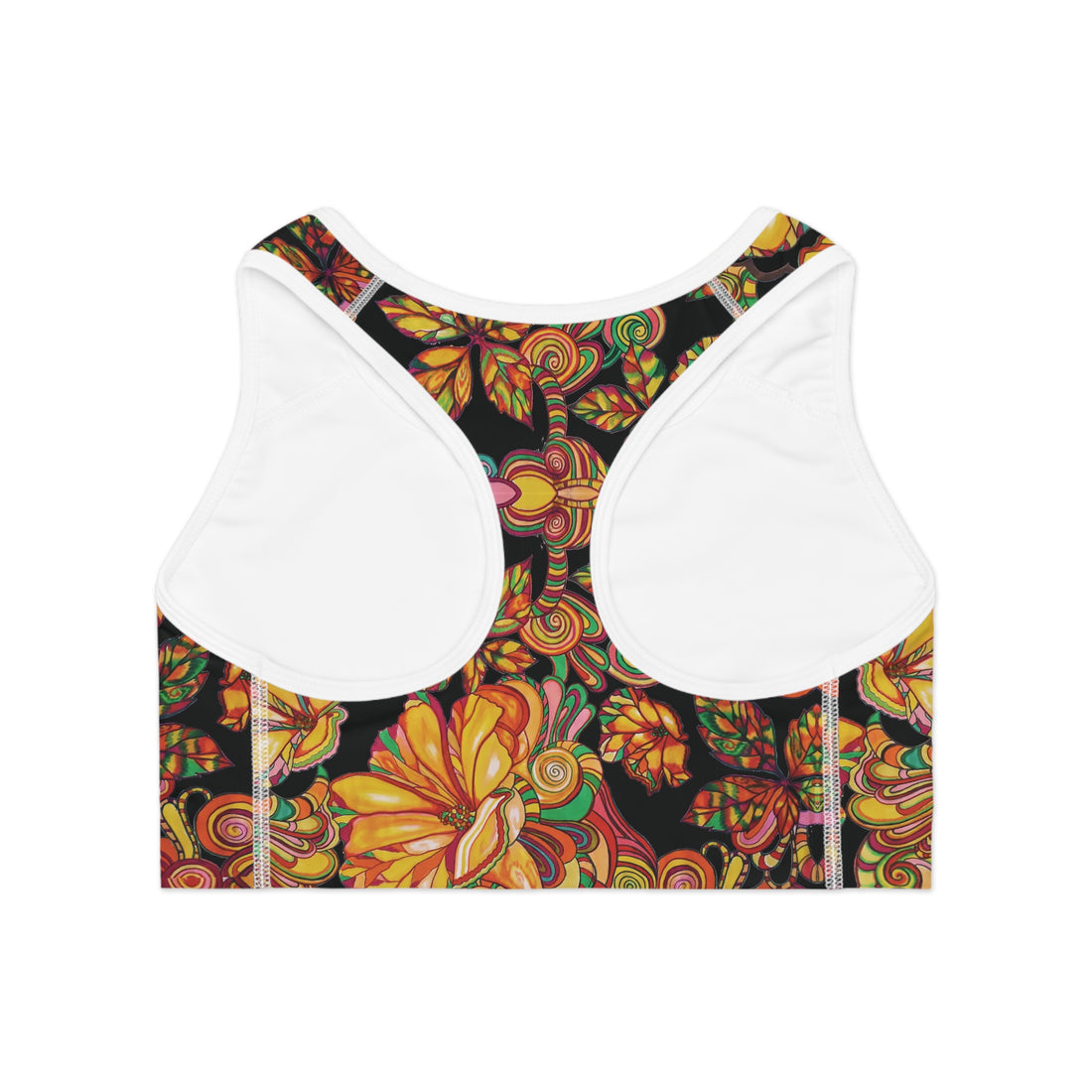 Black Artsy Floral Racer Back (AOP) Sports Bra