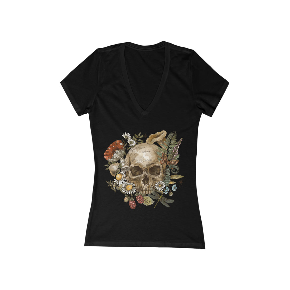 Women's Jersey Skull Print V-Neck Tee