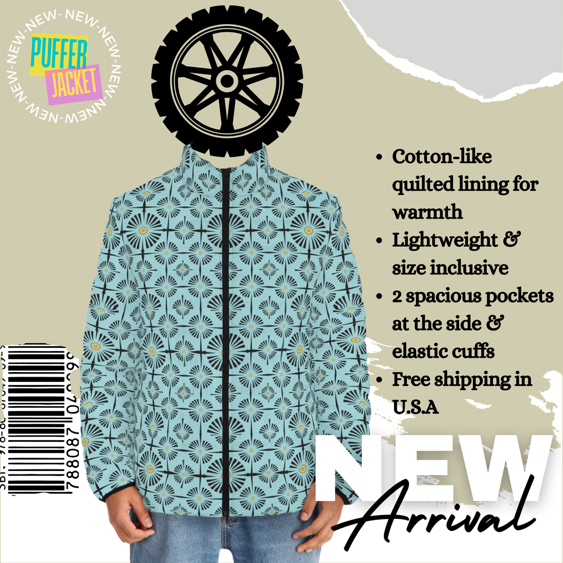 Icy Wheels & Spokes Men's Puffer Jacket