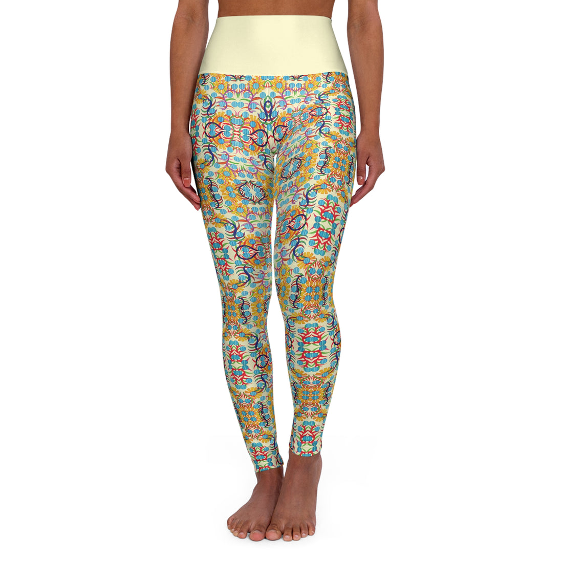 Cream Sunflower Yoga Leggings