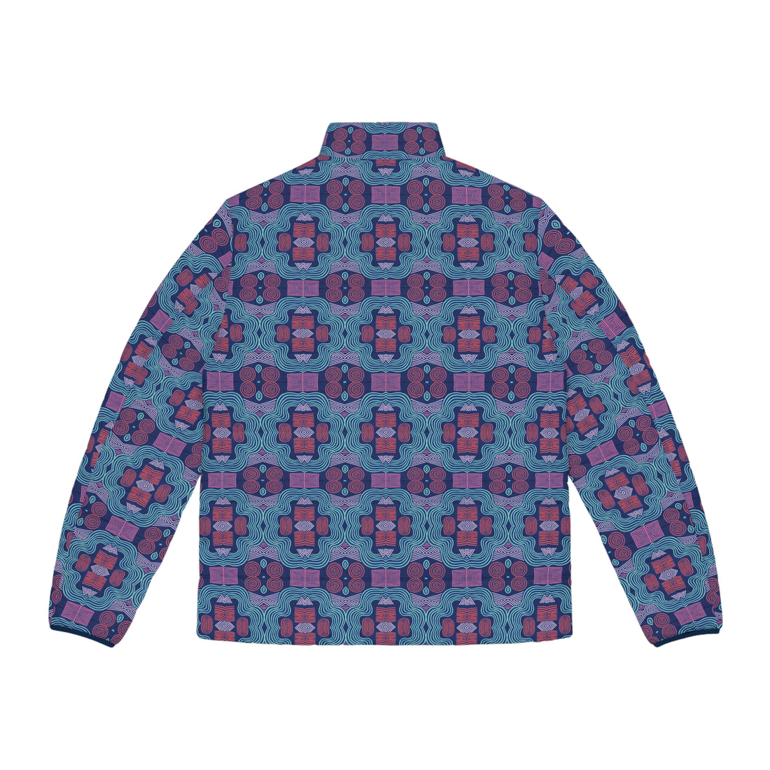 Blue Men's Geometric Print Puffer Jacket